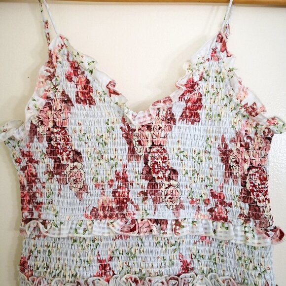 Zara Smocked Ruffle Floral spaghetti straps Mini Dress Size M - Picture 3 of 7